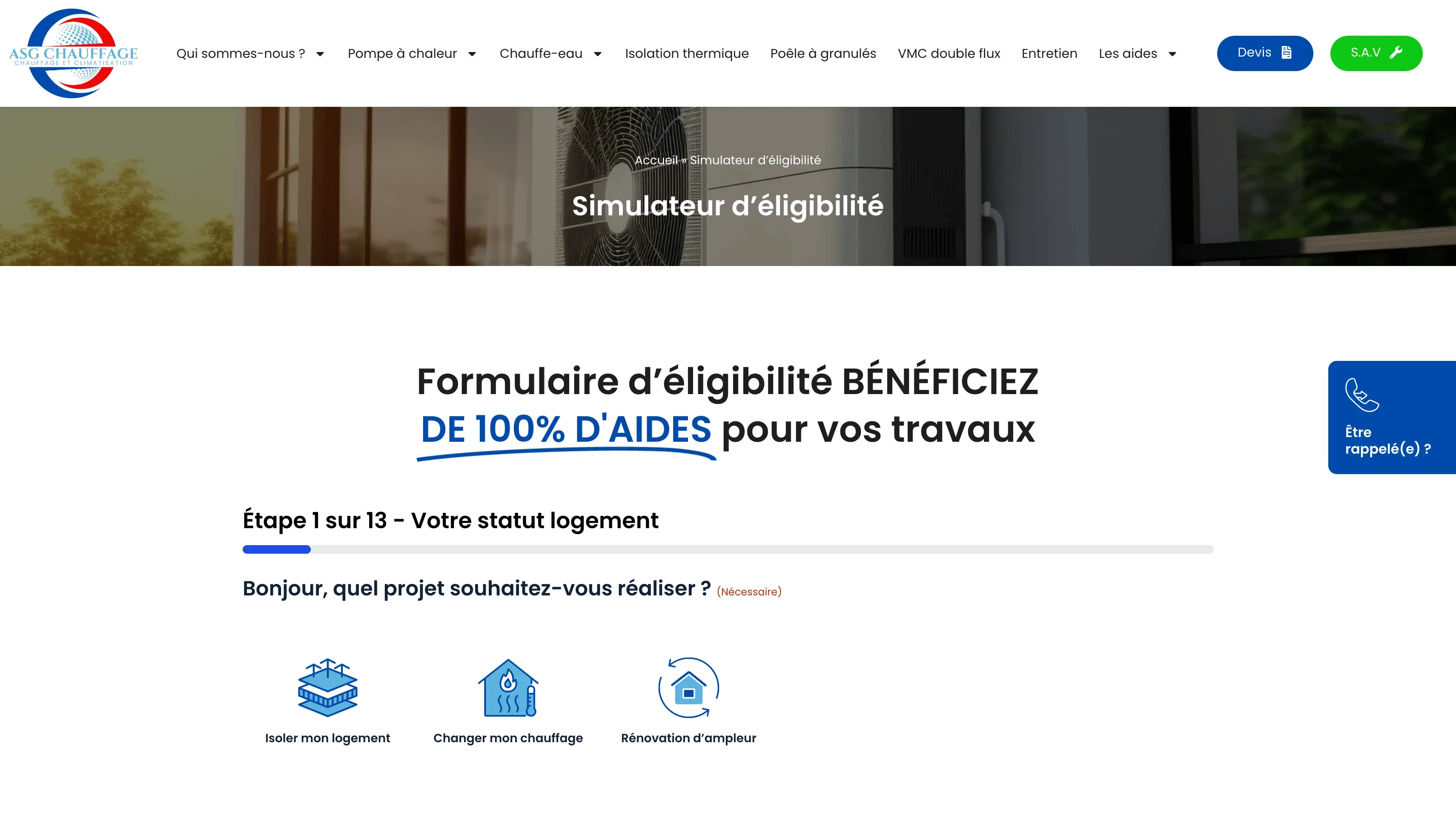 ASG Chauffage : Création d’un site WordPress avec simulateur d’éligibilité aux aides à la rénovation énergétique.