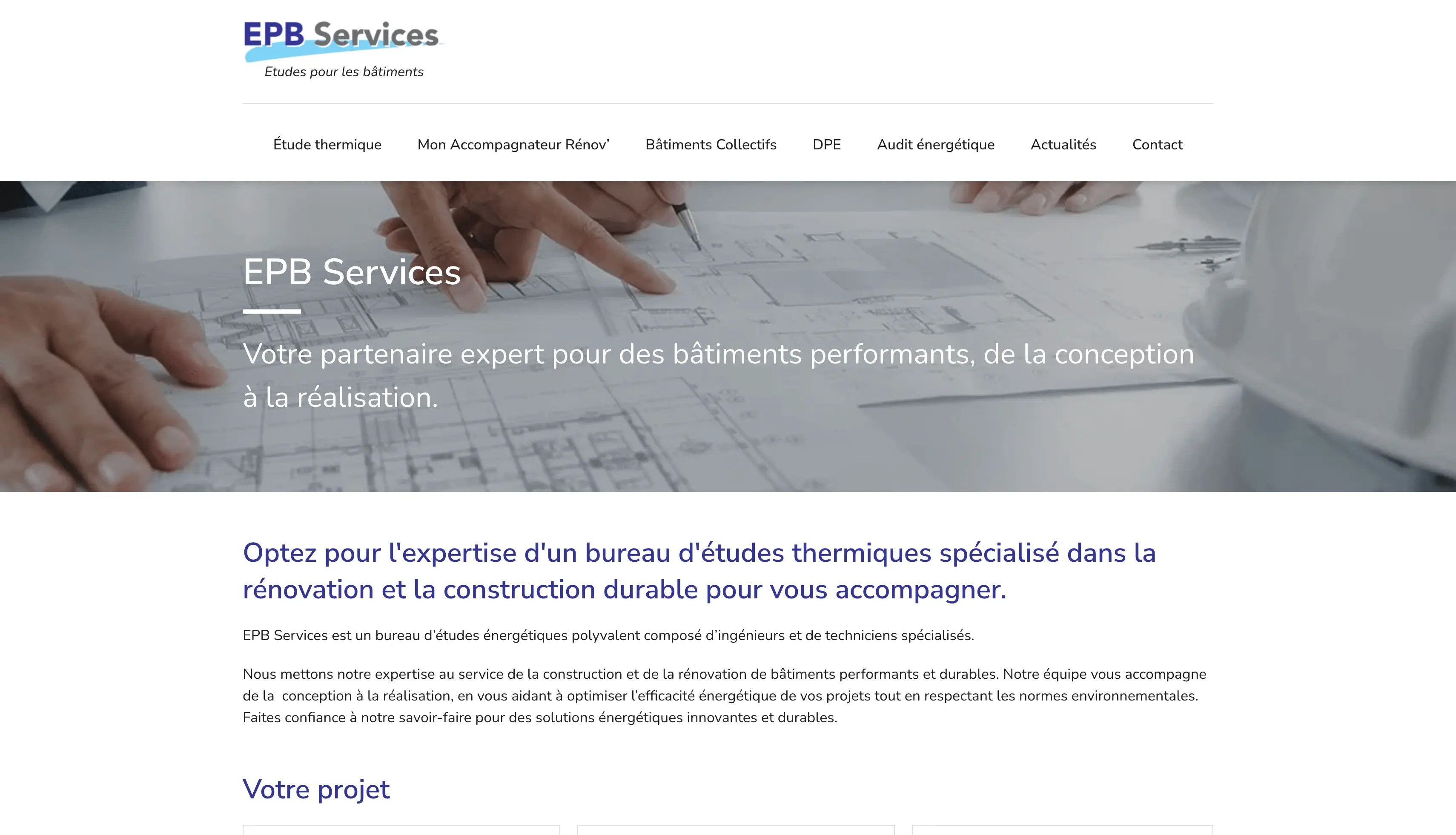 EPB Services : Création d’un site WordPress clair et professionnel pour une société d'audit énergétique.