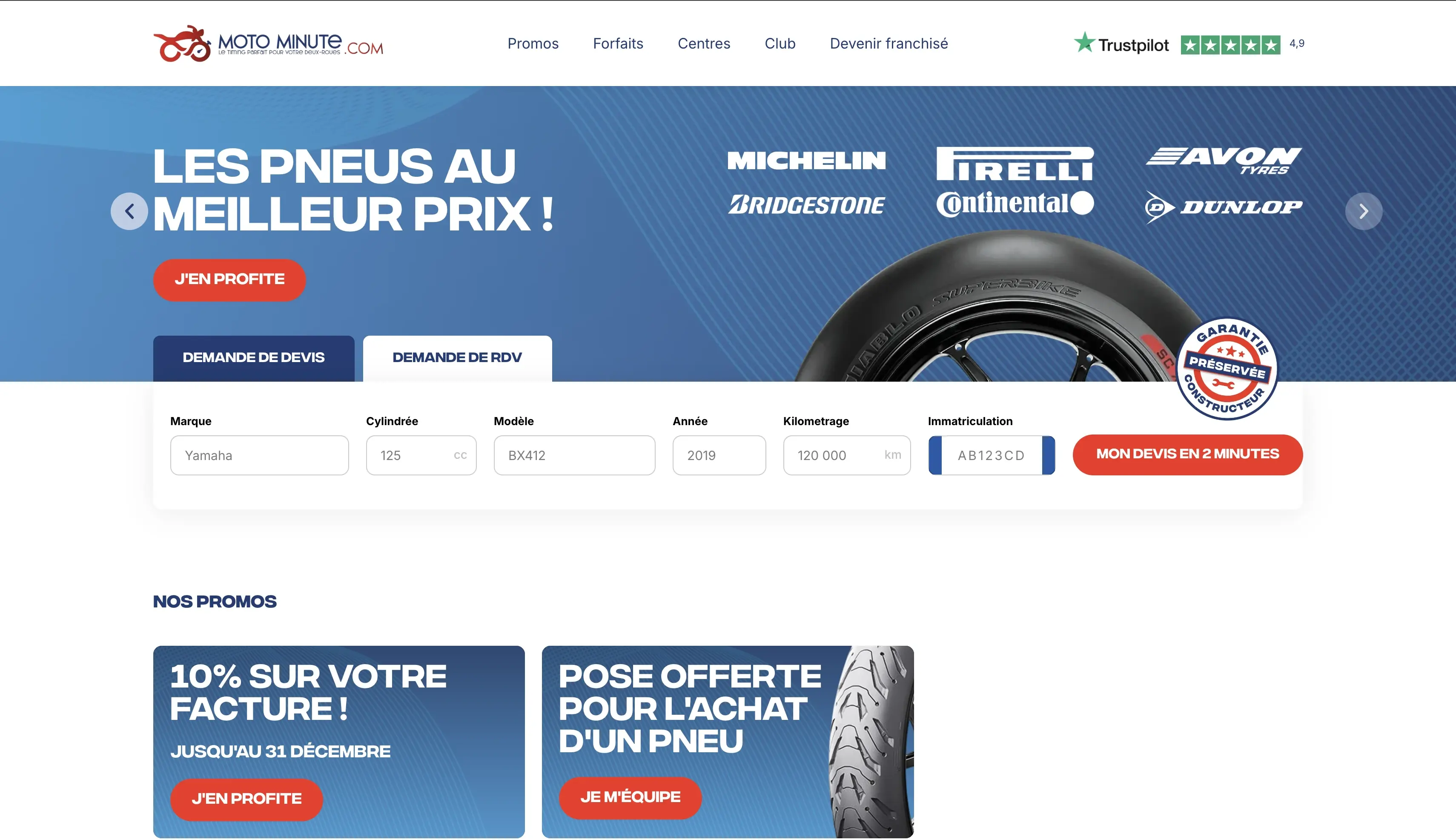 Moto Minute : Conception d’un site web optimisé pour la prise de rendez-vous et les demandes de devis, dédié à une entreprise de services express pour motos et scooters.