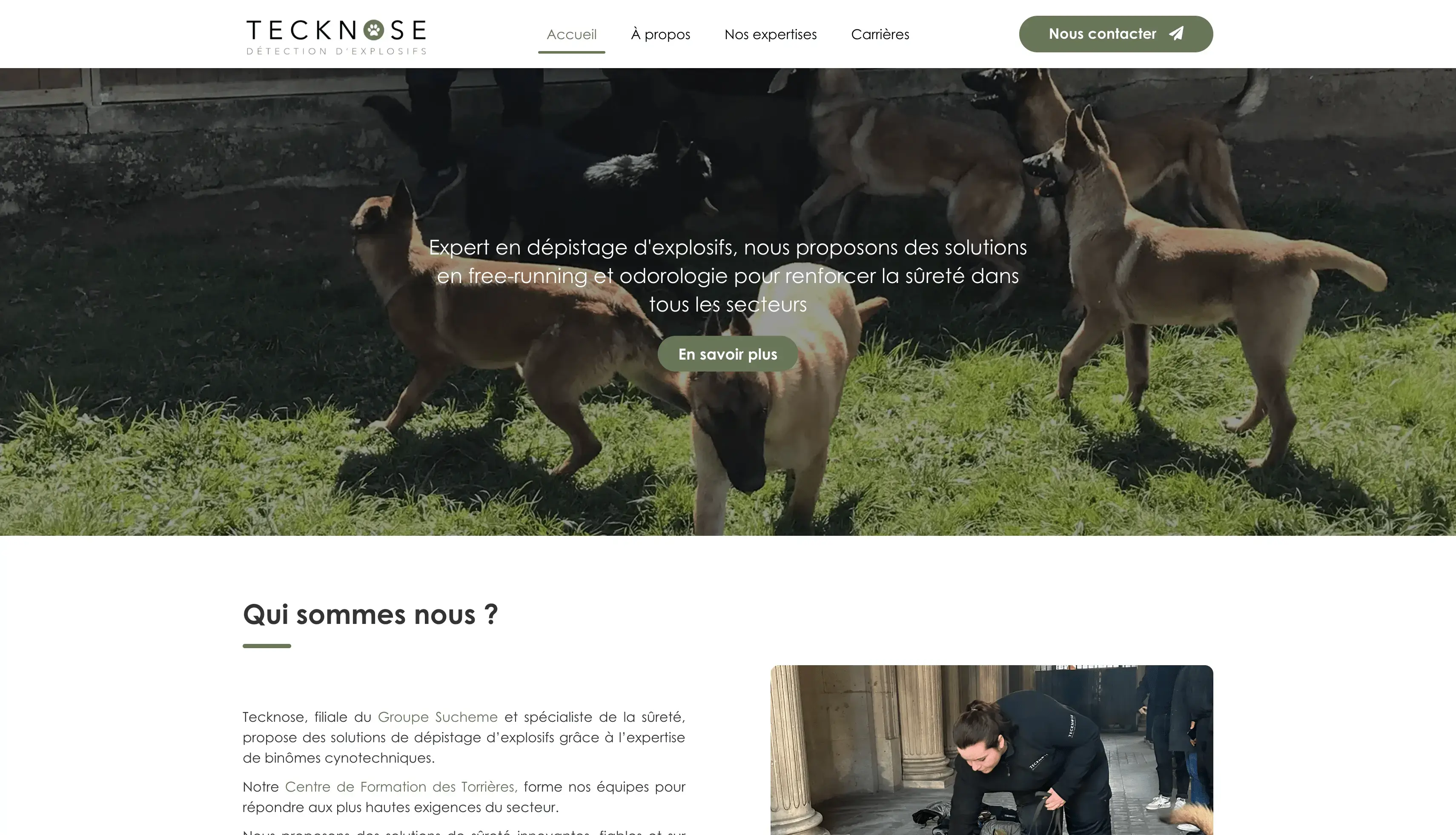 Tecknose : Création d’un site vitrine moderne pour une entreprise de sûreté et sécurité grâce à des binômes cynotechniques.